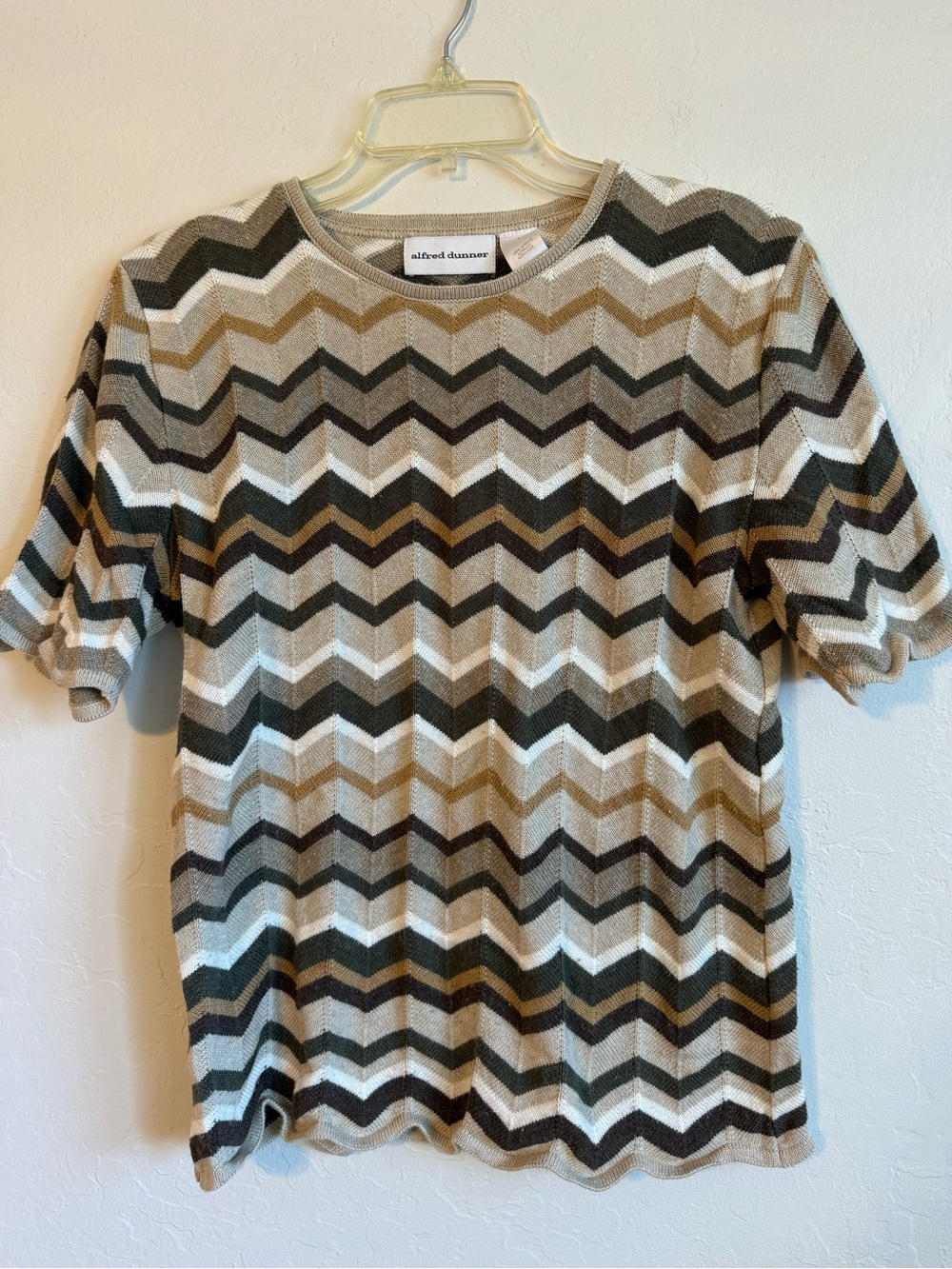 Alfred Dunner Olive Tan Cream Chevron Knit Tee